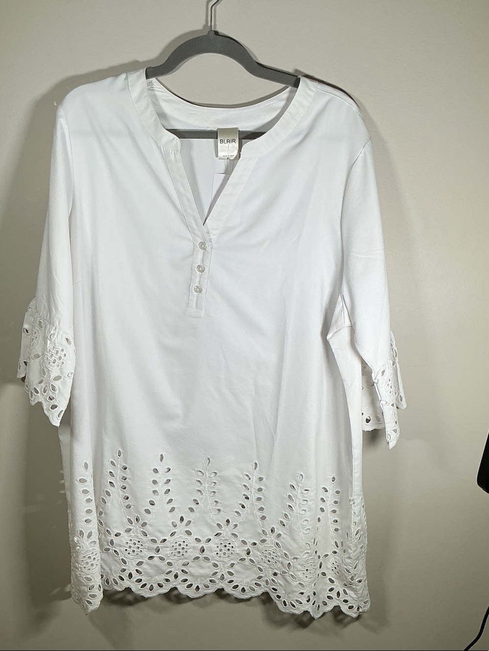 Blair White Eyelet Hem Tunic Top XL Boho Coastal Cottagecore